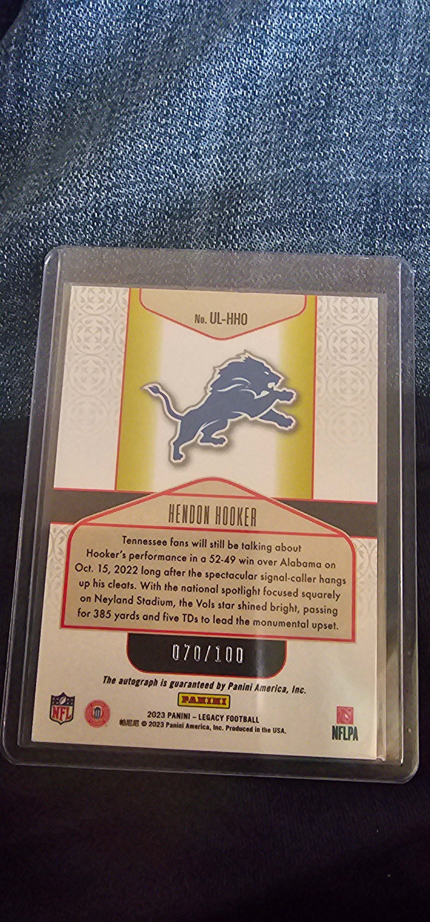 2023 Panini Legacy Hendon Hooker Rookie Bronze Under The Lights Auto /100 RC SP