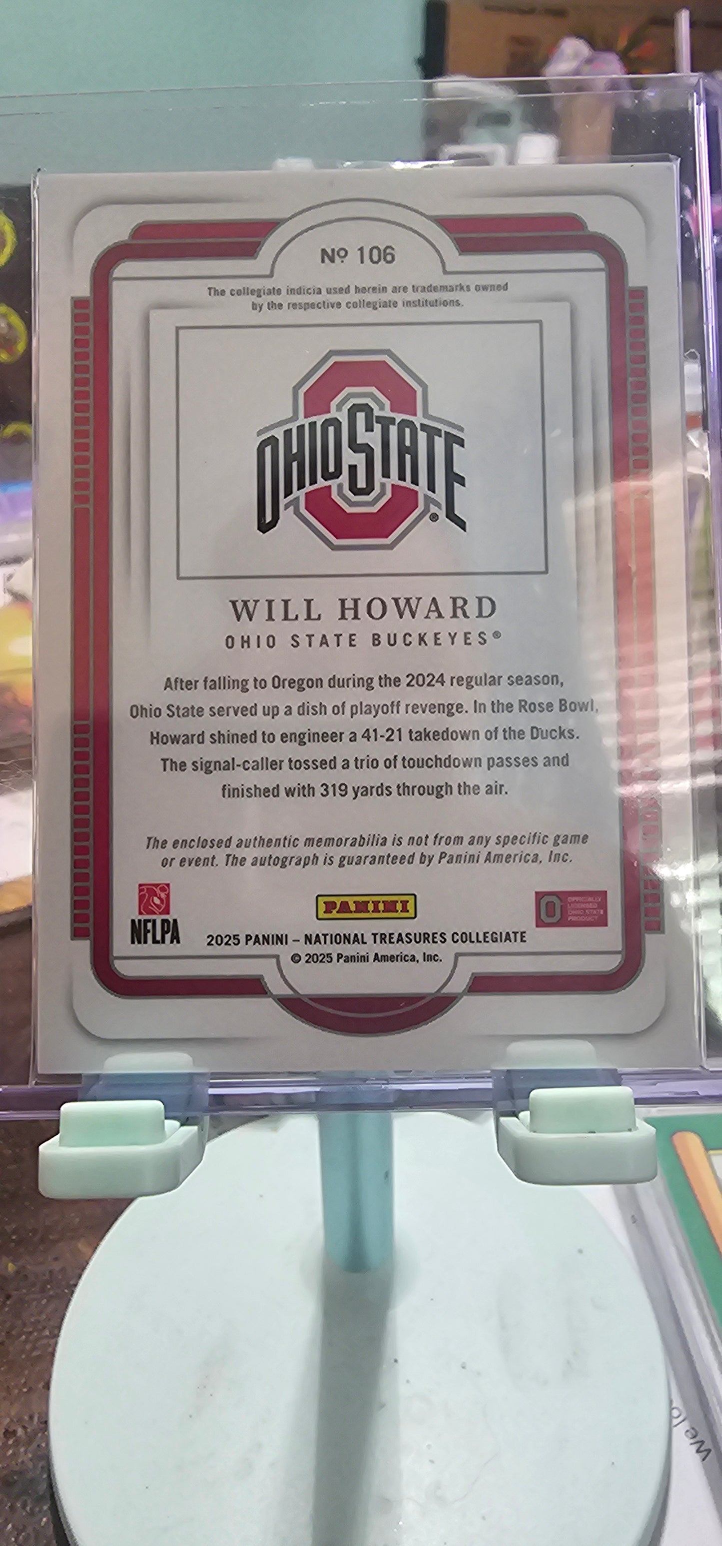 2025 National Treasures Collegiate - Will Howard - Rookie Patch Auto /49 - OSU