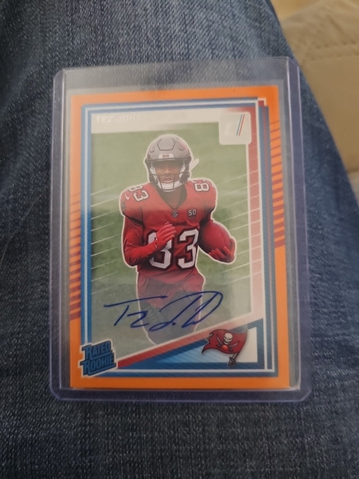 2025 Panini Donruss - Rated Rookie Tez Johnson #313 Orange Autographs (AU, RC)